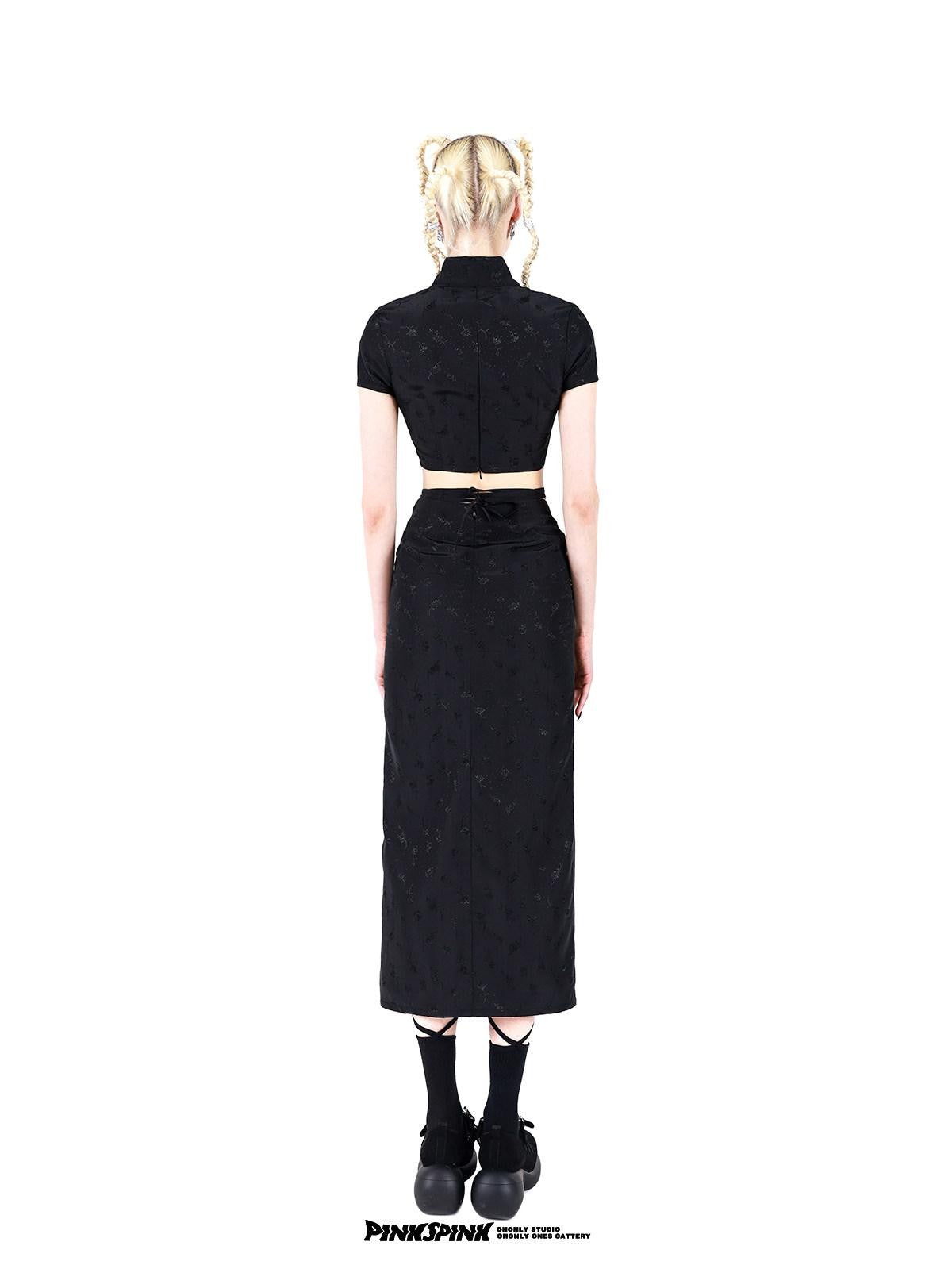PINKSPINK Rose Embroidered Modified Cheongsam Stand Collar Women's Matching Skirt Sets