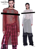 PINKSPINK Sheer Glitter Mesh Y2k Longline Loose Women's Tulle Long Sleeve T-shirts