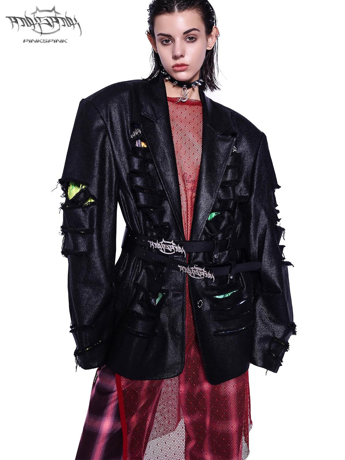 PINKSPINK Sheer Glitter Mesh Y2k Longline Loose Women's Tulle Long Sleeve T-shirts
