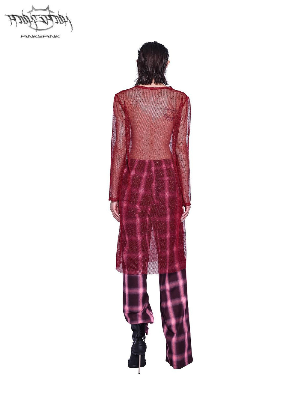 PINKSPINK Sheer Glitter Mesh Y2k Longline Loose Women's Tulle Long Sleeve T-shirts