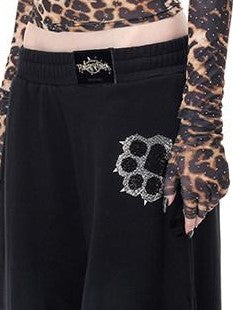 PINKSPINK Sheer Leopard Rhinestone Thorn Embroidered Women's Long Sleeve T-shirts