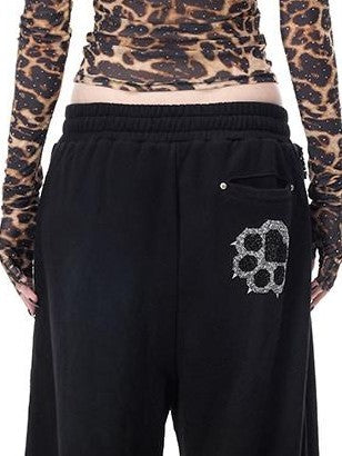 PINKSPINK Sheer Leopard Rhinestone Thorn Embroidered Women's Long Sleeve T-shirts