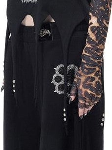 PINKSPINK Sheer Leopard Rhinestone Thorn Embroidered Women's Long Sleeve T-shirts