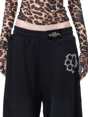 PINKSPINK Sheer Leopard Rhinestone Thorn Embroidered Women's Long Sleeve T-shirts