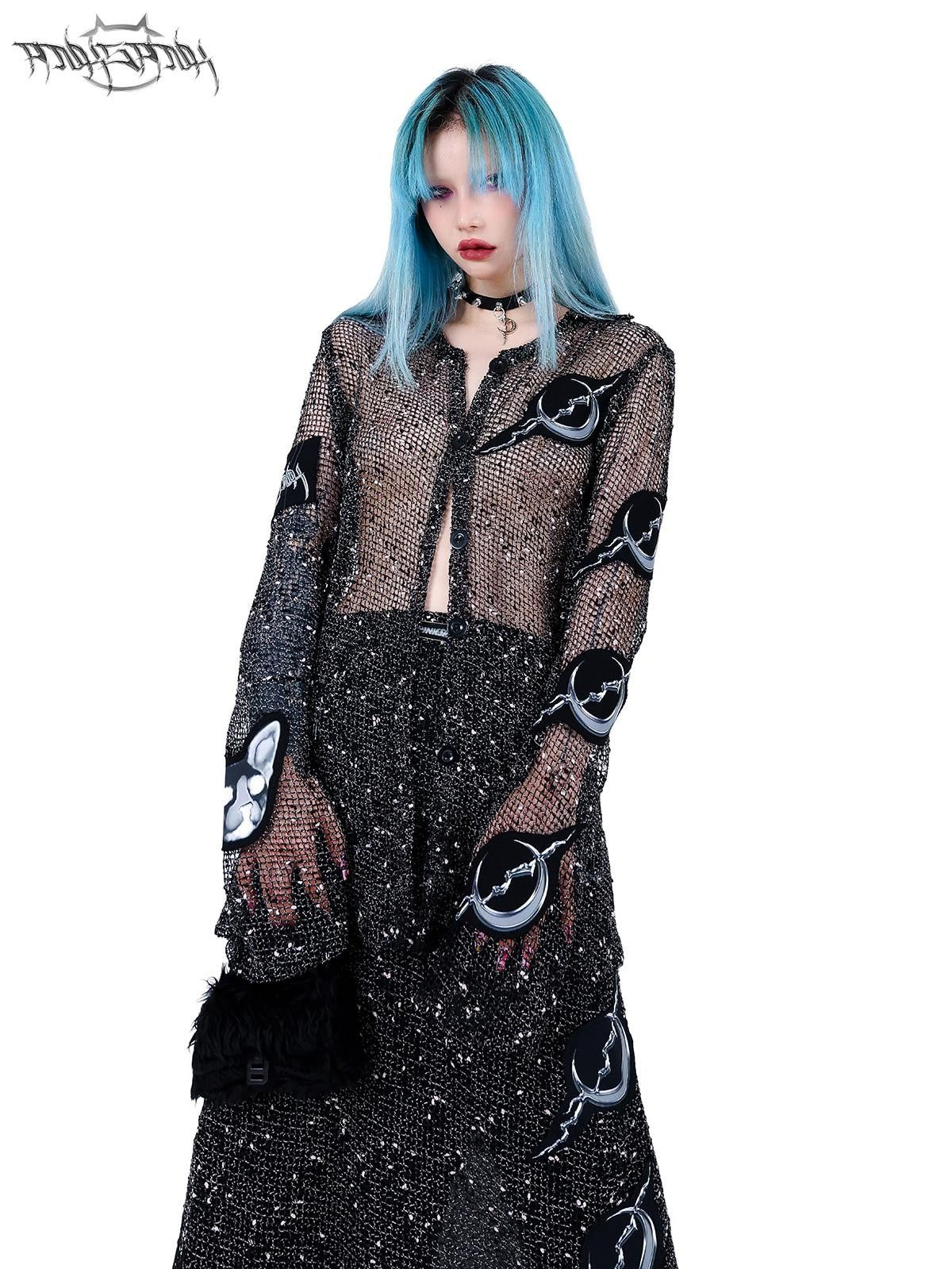 PINKSPINK Sheer Mesh Applique Embroidered Punk Print Women's Cotton Cardigans