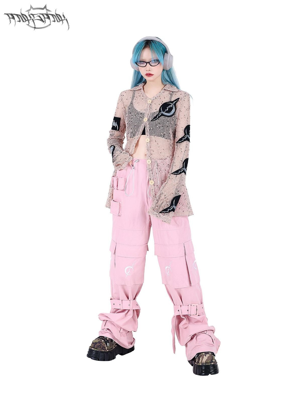 PINKSPINK Sheer Mesh Applique Embroidered Punk Print Women's Cotton Cardigans