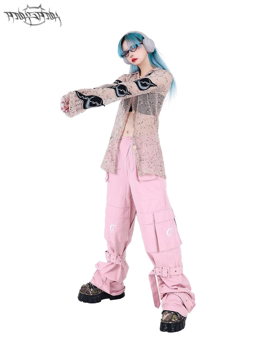 PINKSPINK Sheer Mesh Applique Embroidered Punk Print Women's Cotton Cardigans