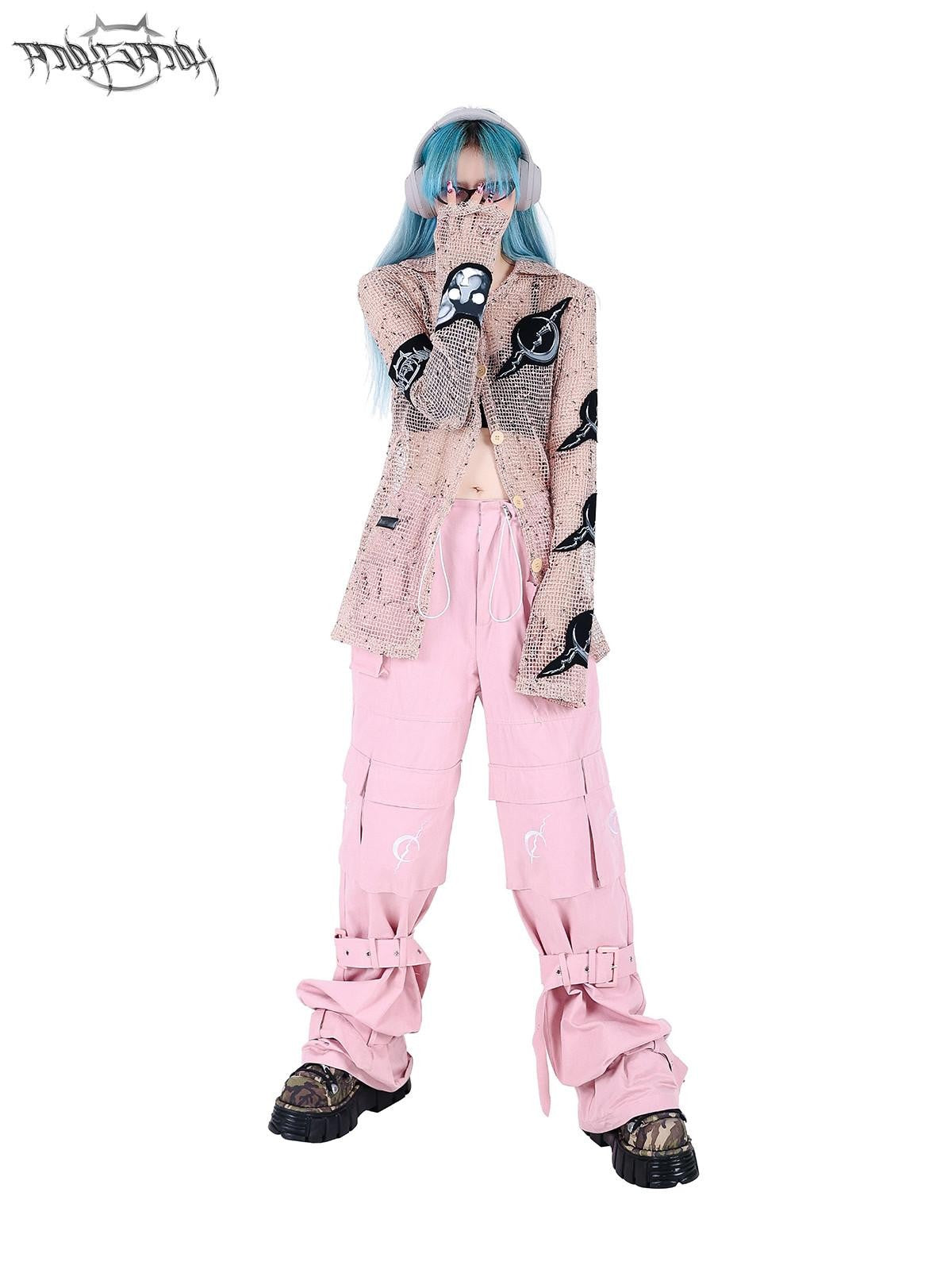 PINKSPINK Sheer Mesh Applique Embroidered Punk Print Women's Cotton Cardigans