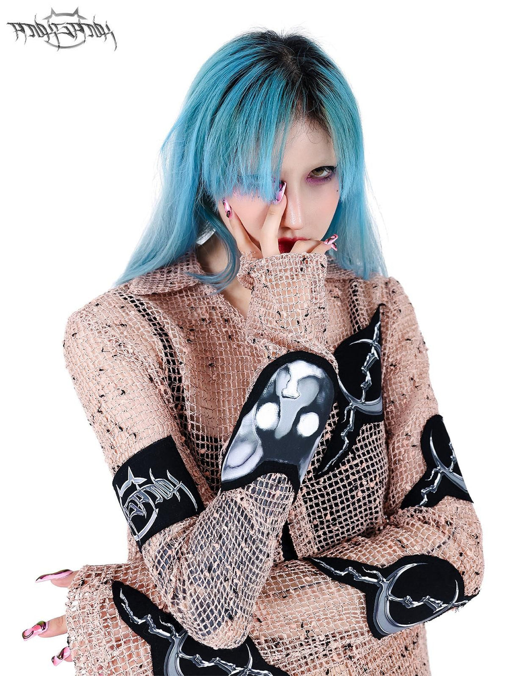 PINKSPINK Sheer Mesh Applique Embroidered Punk Print Women's Cotton Cardigans