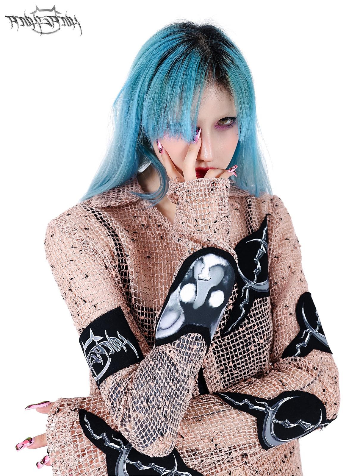 PINKSPINK Sheer Mesh Applique Embroidered Punk Print Women's Cotton Cardigans