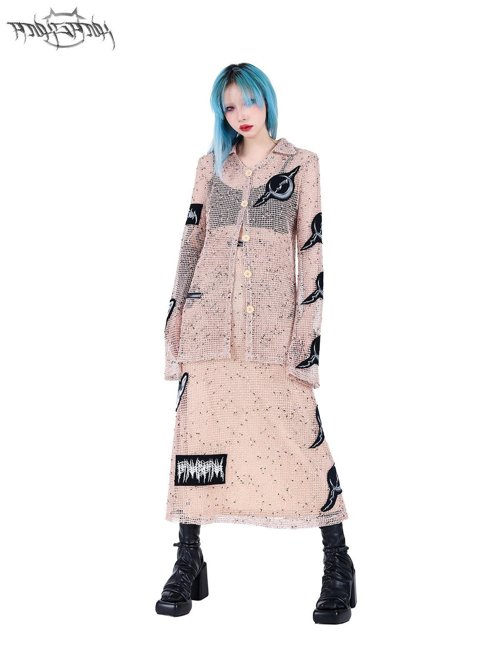 PINKSPINK Sheer Mesh Applique Embroidered Punk Print Women's Cotton Cardigans
