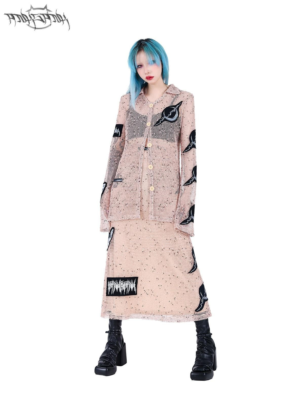 PINKSPINK Sheer Mesh Applique Embroidered Punk Print Women's Cotton Cardigans