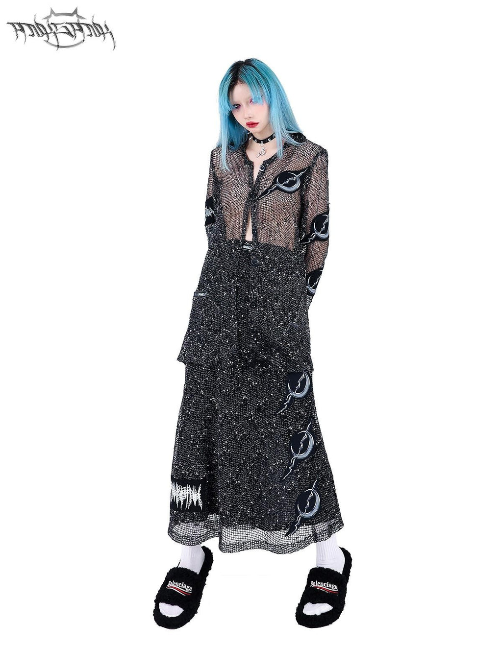 PINKSPINK Sheer Mesh Applique Embroidered Punk Print Women's Cotton Cardigans