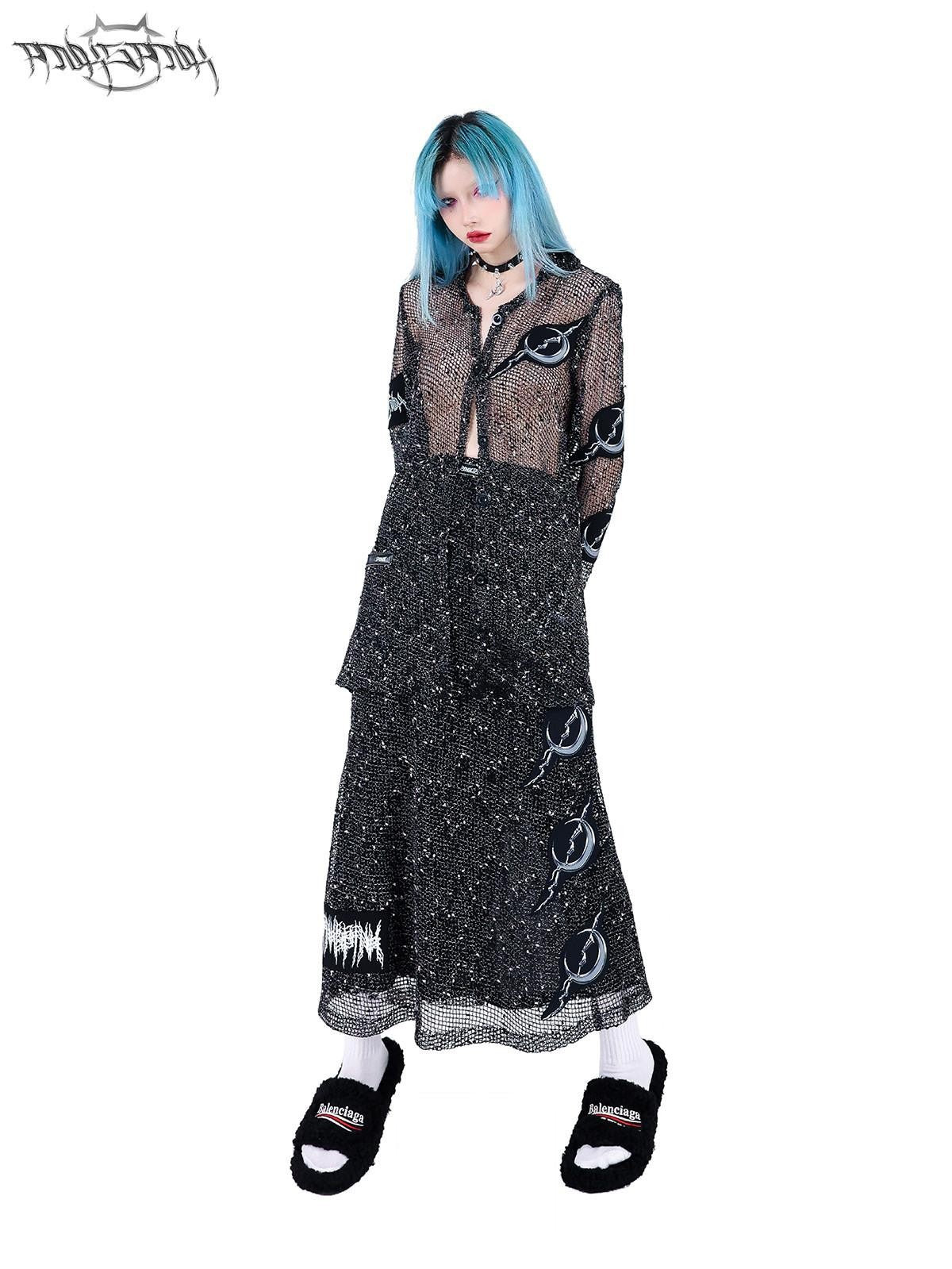 PINKSPINK Sheer Mesh Applique Embroidered Punk Print Women's Cotton Cardigans