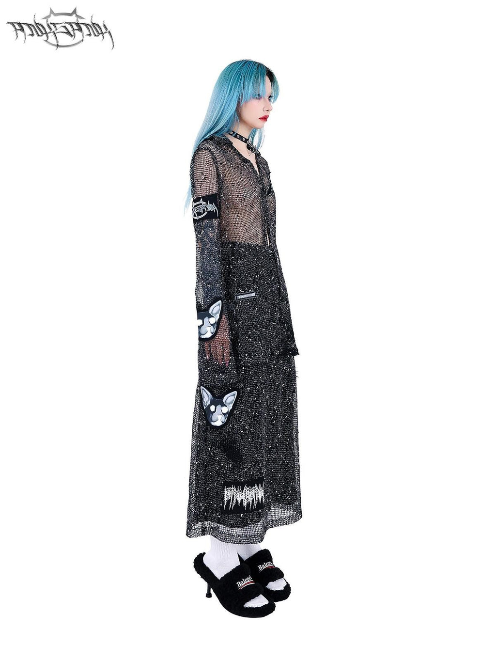 PINKSPINK Sheer Mesh Applique Embroidered Punk Print Women's Cotton Cardigans