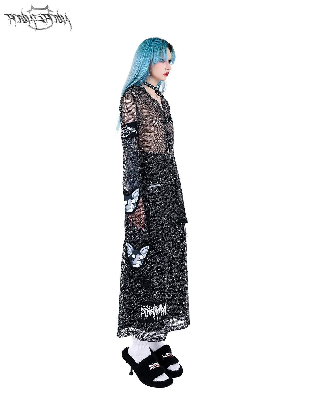 PINKSPINK Sheer Mesh Applique Embroidered Punk Print Women's Cotton Cardigans