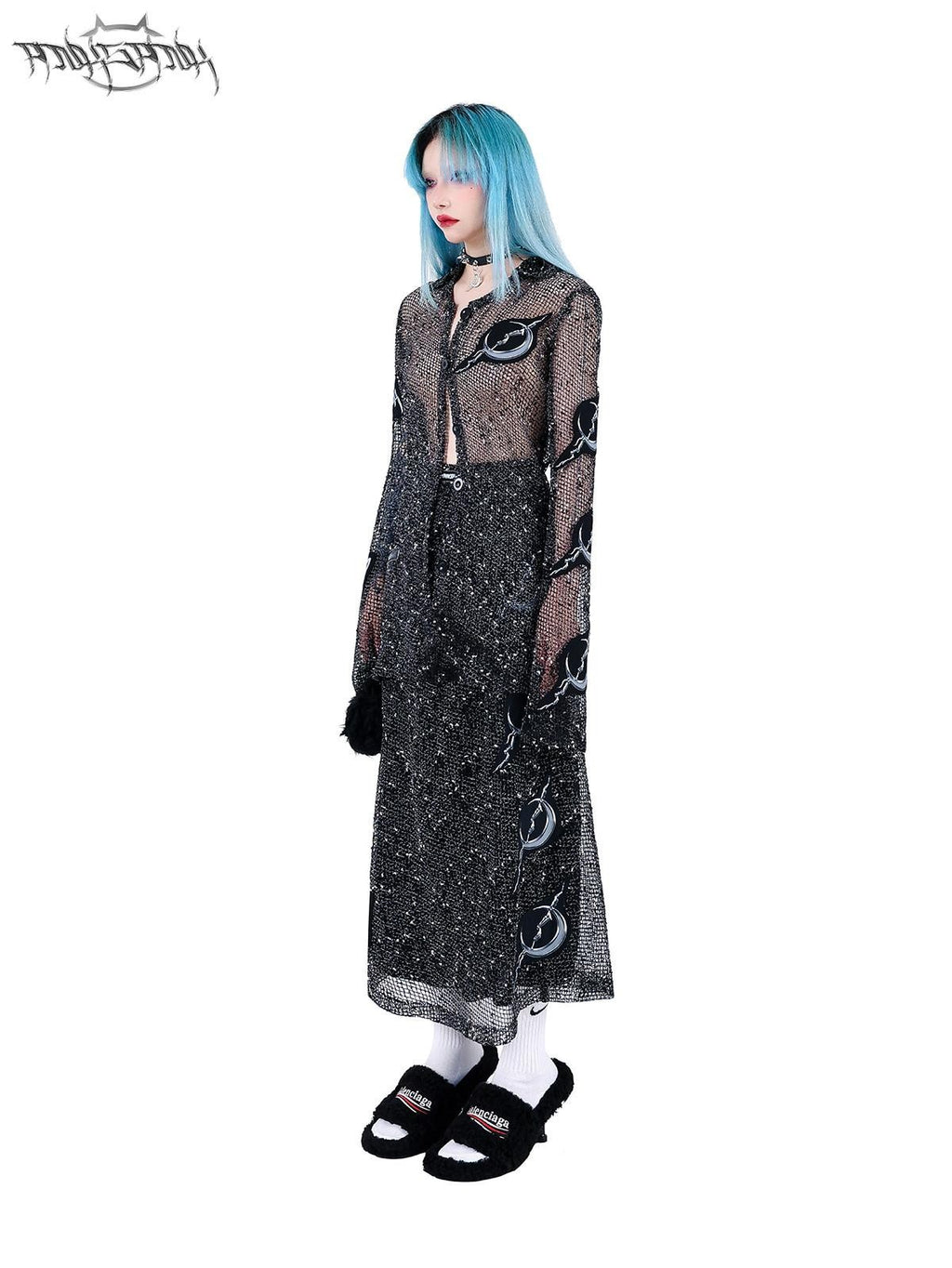 PINKSPINK Sheer Mesh Applique Embroidered Punk Print Women's Cotton Cardigans