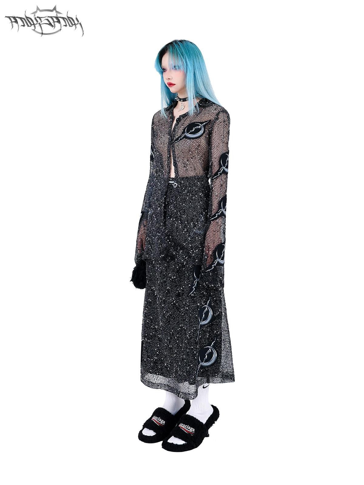 PINKSPINK Sheer Mesh Applique Embroidered Punk Print Women's Cotton Cardigans