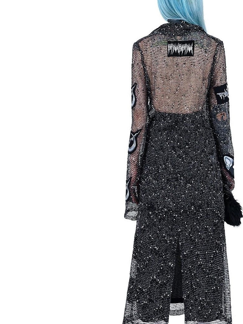 PINKSPINK Sheer Mesh Patch Applique Embroidery Printed Punk Women's Cotton Cardigans