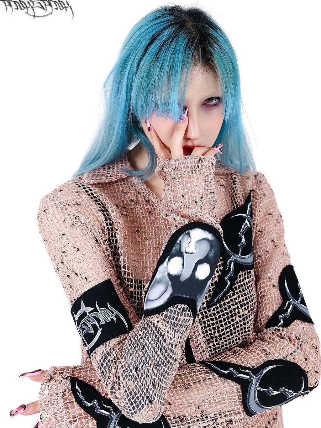 PINKSPINK Sheer Mesh Patch Applique Embroidery Printed Punk Women's Cotton Cardigans