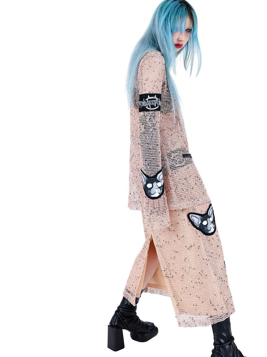 PINKSPINK Sheer Mesh Patch Applique Embroidery Printed Punk Women's Cotton Cardigans