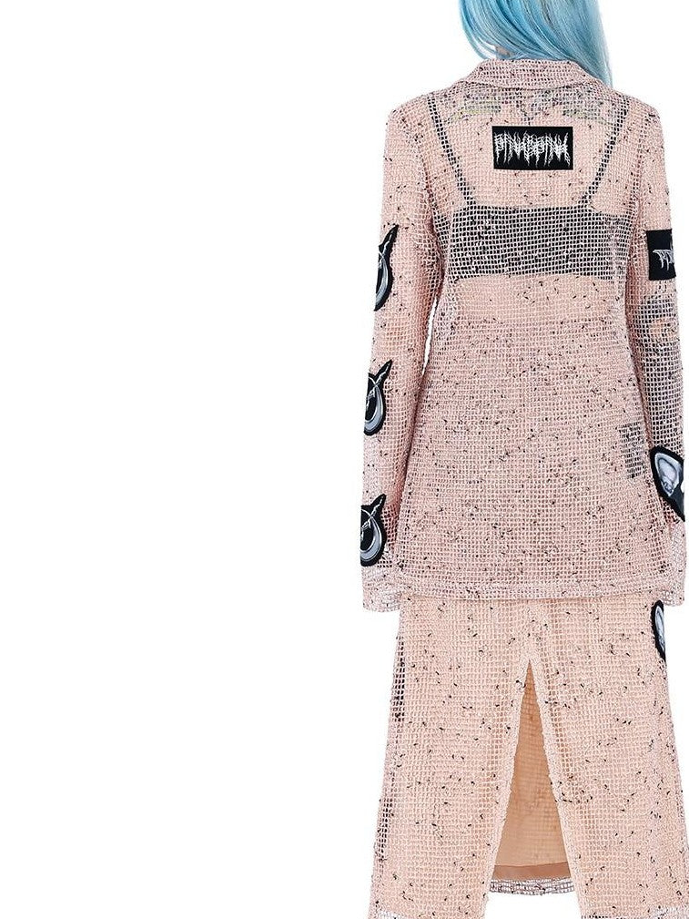 PINKSPINK Sheer Mesh Patch Applique Embroidery Printed Punk Women's Cotton Cardigans