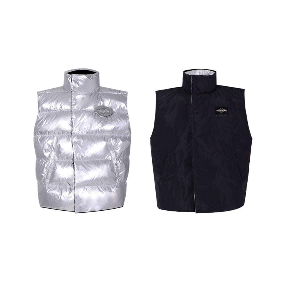 PINKSPINK_Silver_Black_Reversible_Y2k_Shape_High_Collar_Women's_Sleeveless_Puffer_Jackets_753419140739_MISSTT