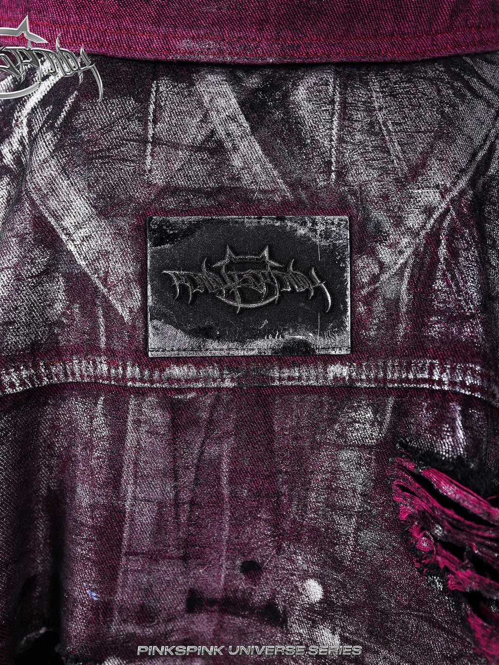 PINKSPINK Silver Coated Wasteland Pink Paint Splatter Distressed Women's Denim Jackets