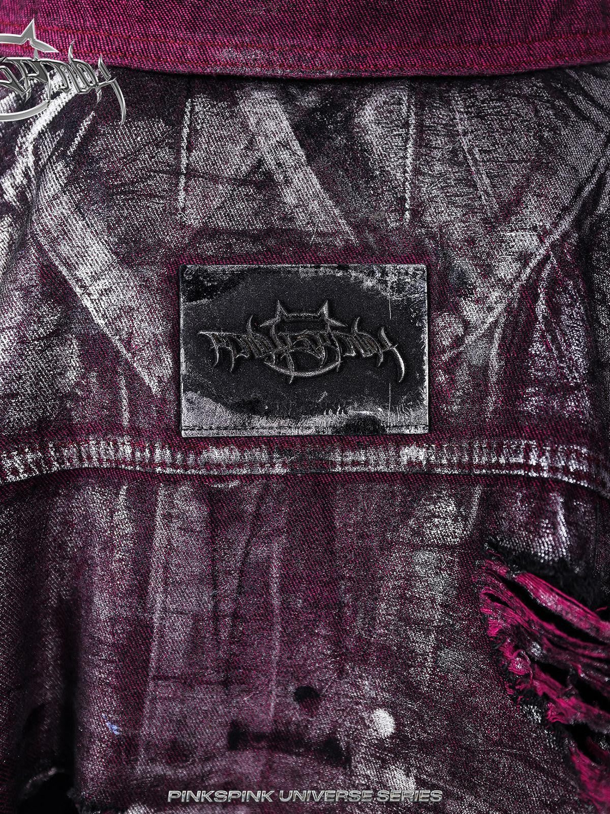 PINKSPINK Silver Coated Wasteland Pink Paint Splatter Distressed Women's Denim Jackets
