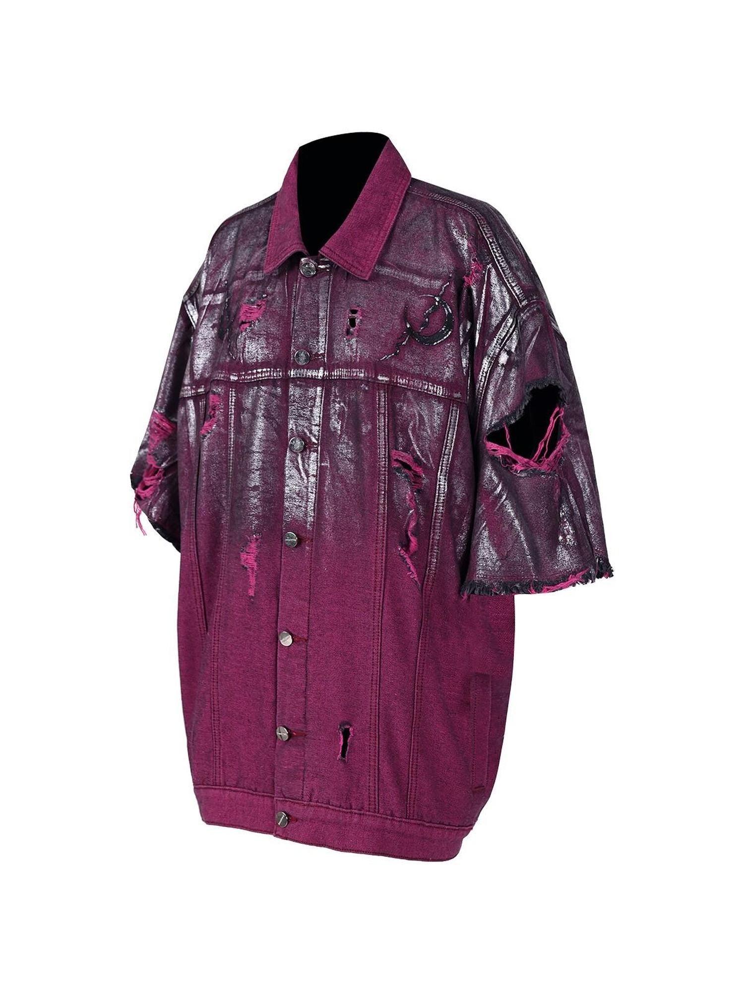 PINKSPINK Silver Coated Wasteland Pink Paint Splatter Distressed Women's Denim Jackets