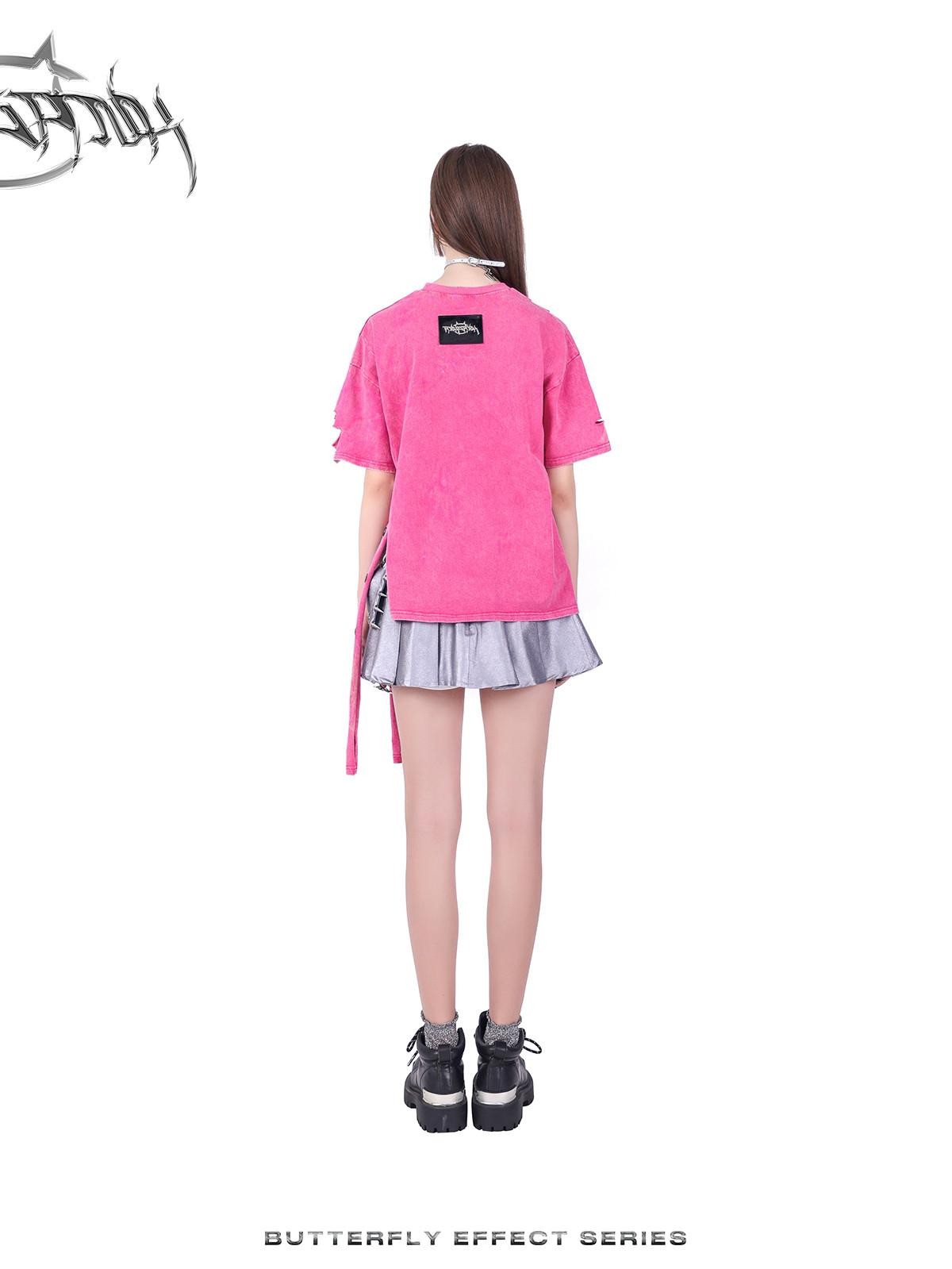 PINKSPINK Silver Metallic Studded Bow Pleated Mid Waist Punk Women's Cotton Mini Skirts