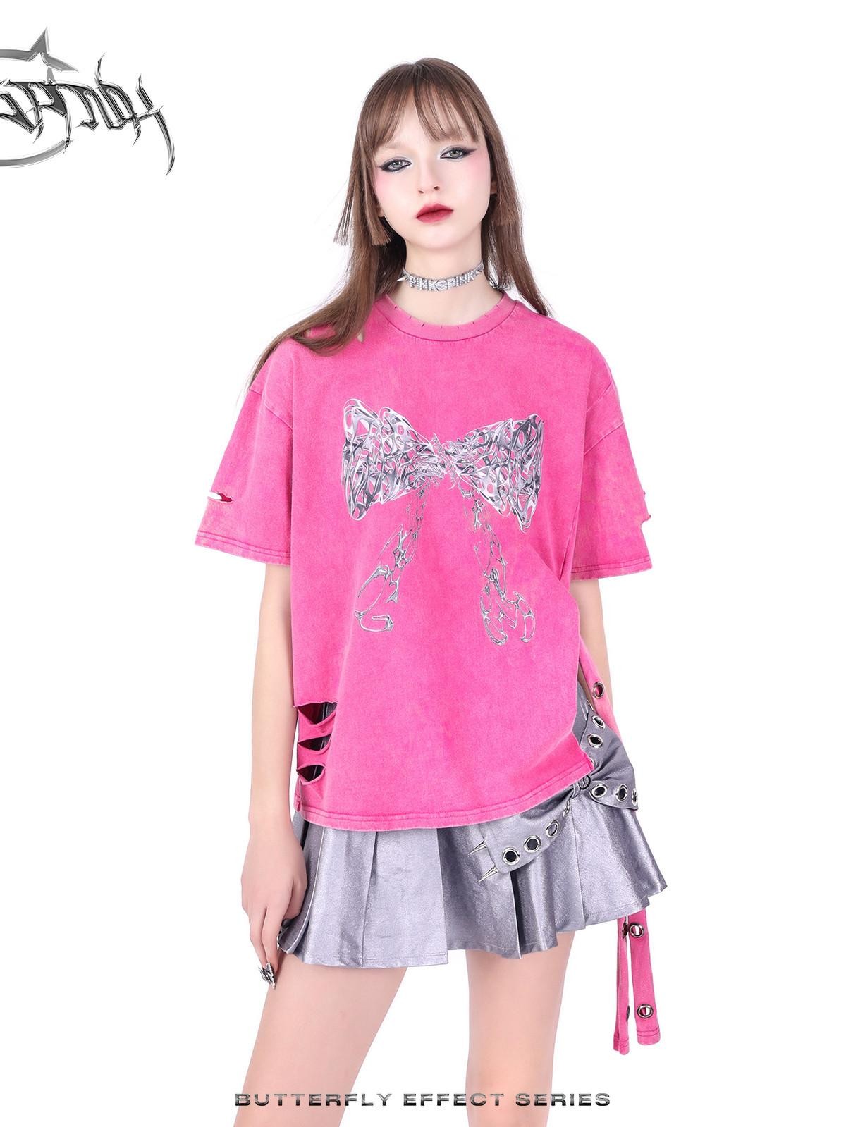 PINKSPINK Silver Metallic Studded Bow Pleated Mid Waist Punk Women's Cotton Mini Skirts