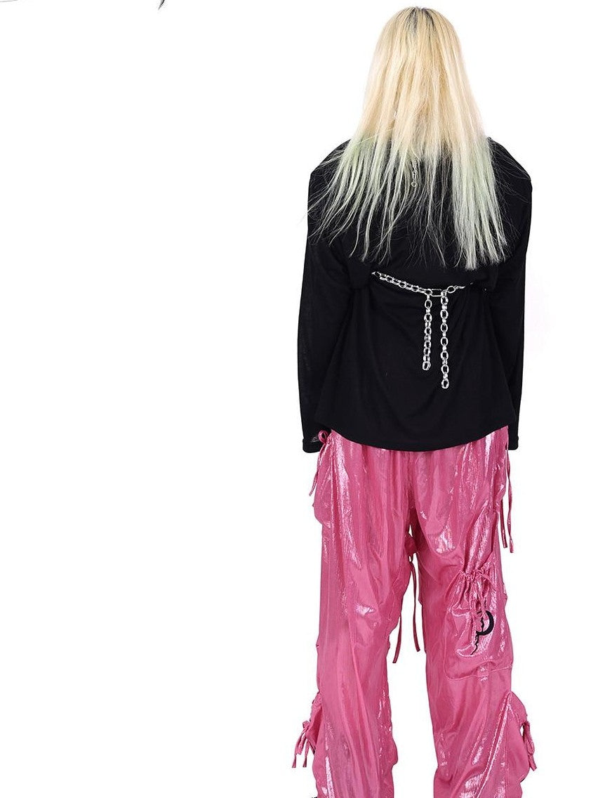 PINKSPINK Silver Studded 3d Bow Embroidered Cutout Asymmetric Tie Back Women's Halter Tops
