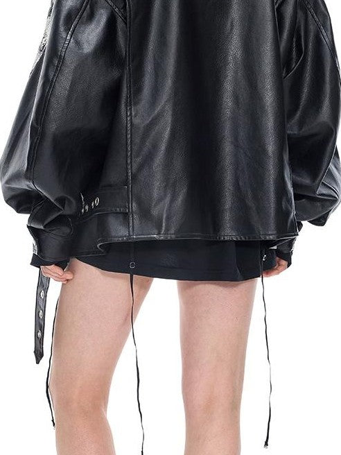 PINKSPINK Snake Print Punk Loose Fit Women's Pu Leather Jackets