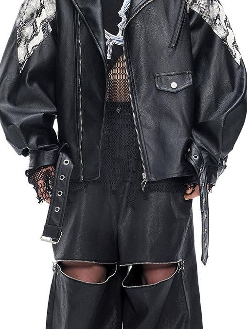 PINKSPINK Snake Print Punk Loose Fit Women's Pu Leather Jackets