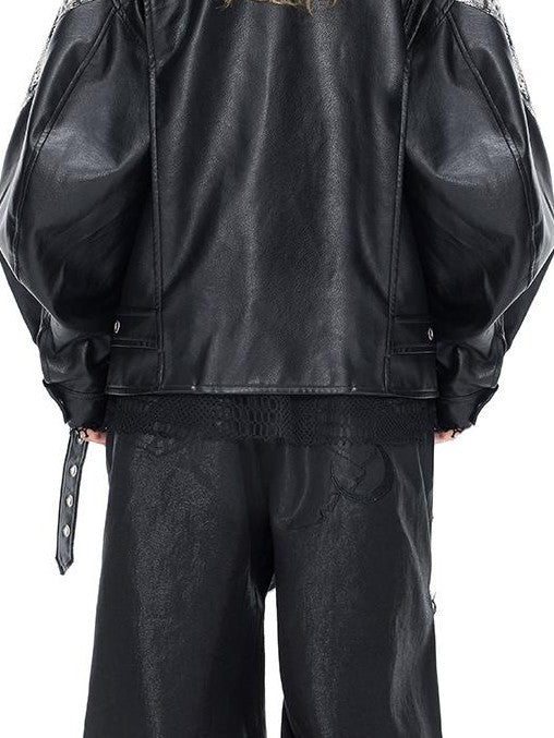 PINKSPINK Snake Print Punk Loose Fit Women's Pu Leather Jackets
