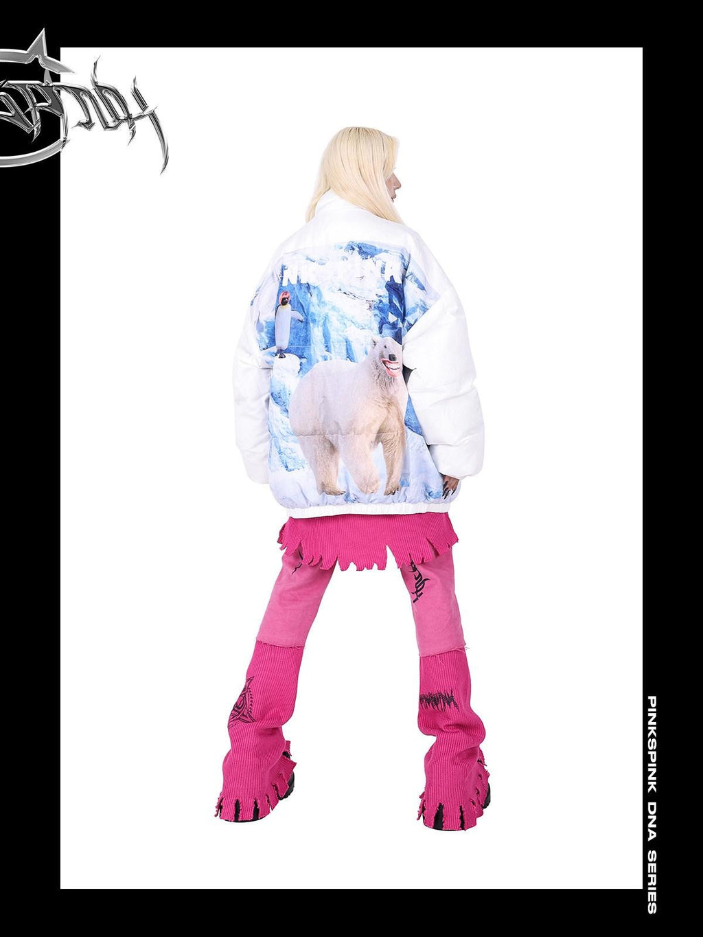 PINKSPINK Snow Mountain Polar Bear Print Oversized Women's Cotton Puffer Jackets