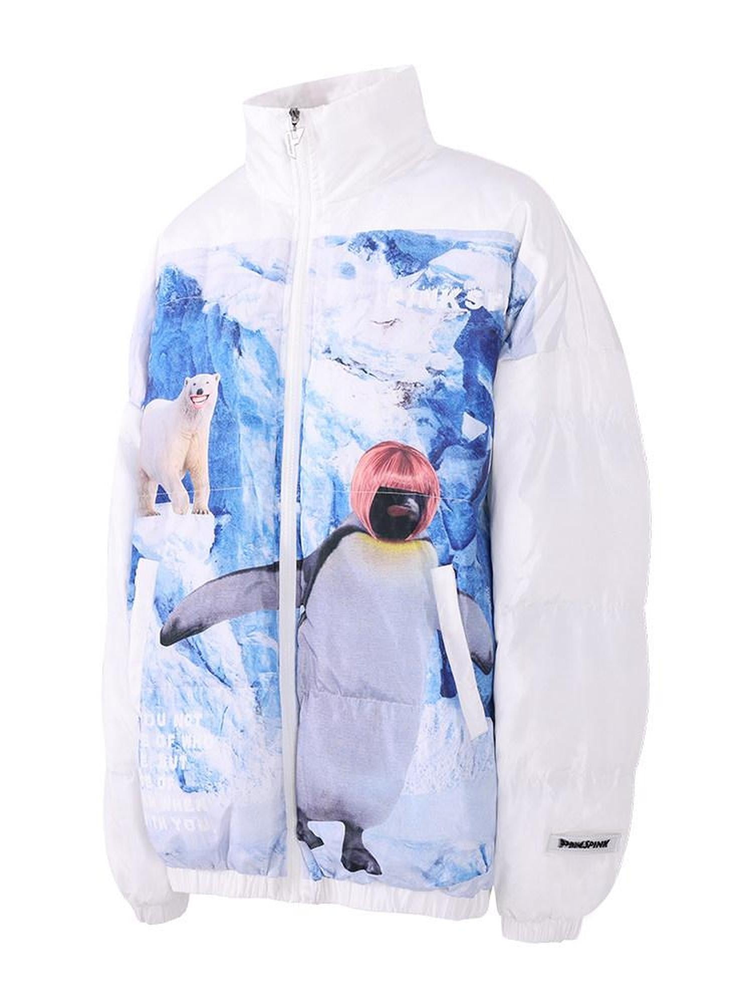 PINKSPINK Snow Mountain Polar Bear Print Oversized Women's Cotton Puffer Jackets