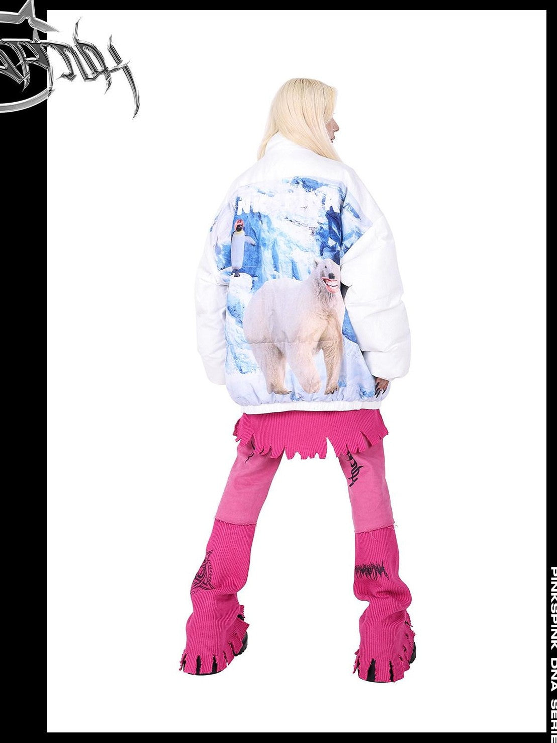 PINKSPINK Snow Mountain Polar Bear Print Stand Collar Women's Cotton Padded Puffer Jackets