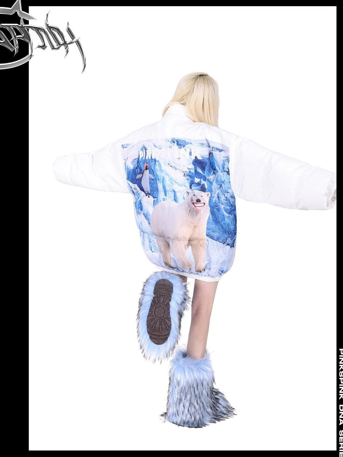 PINKSPINK Snow Mountain Polar Bear Print Stand Collar Women's Cotton Padded Puffer Jackets