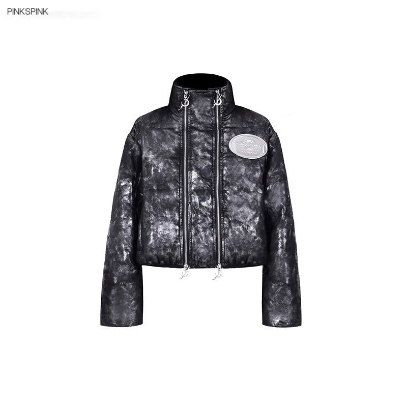 PINKSPINK_Space_Black_Silver_Double_Zipper_Hooded_Women's_Polyester_Padded_Cropped_Jackets_1000089783432_MISSTT