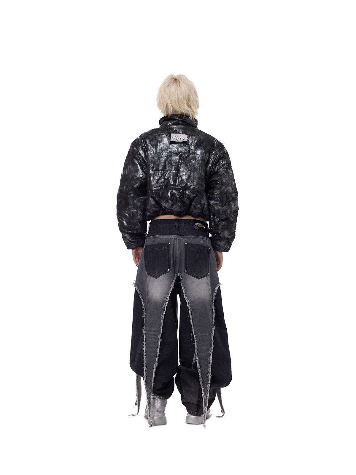 PINKSPINK Space Black Silver Double Zipper Hooded Women's Polyester Padded Cropped Jackets
