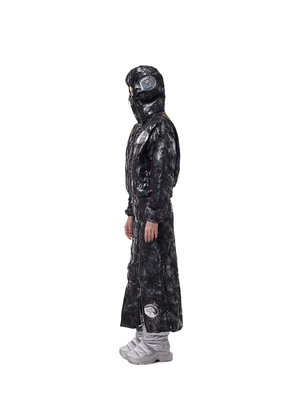 PINKSPINK Space Black Silver Double Zipper Hooded Women's Polyester Padded Cropped Jackets