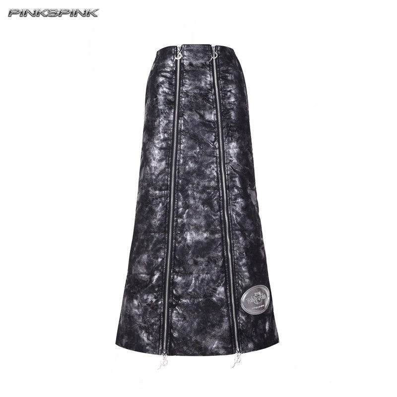 PINKSPINK_Space_Black_Silver_Double_Zipper_Y2k_Women's_Padded_Cotton_A-line_Skirts_1000688766161_MISSTT
