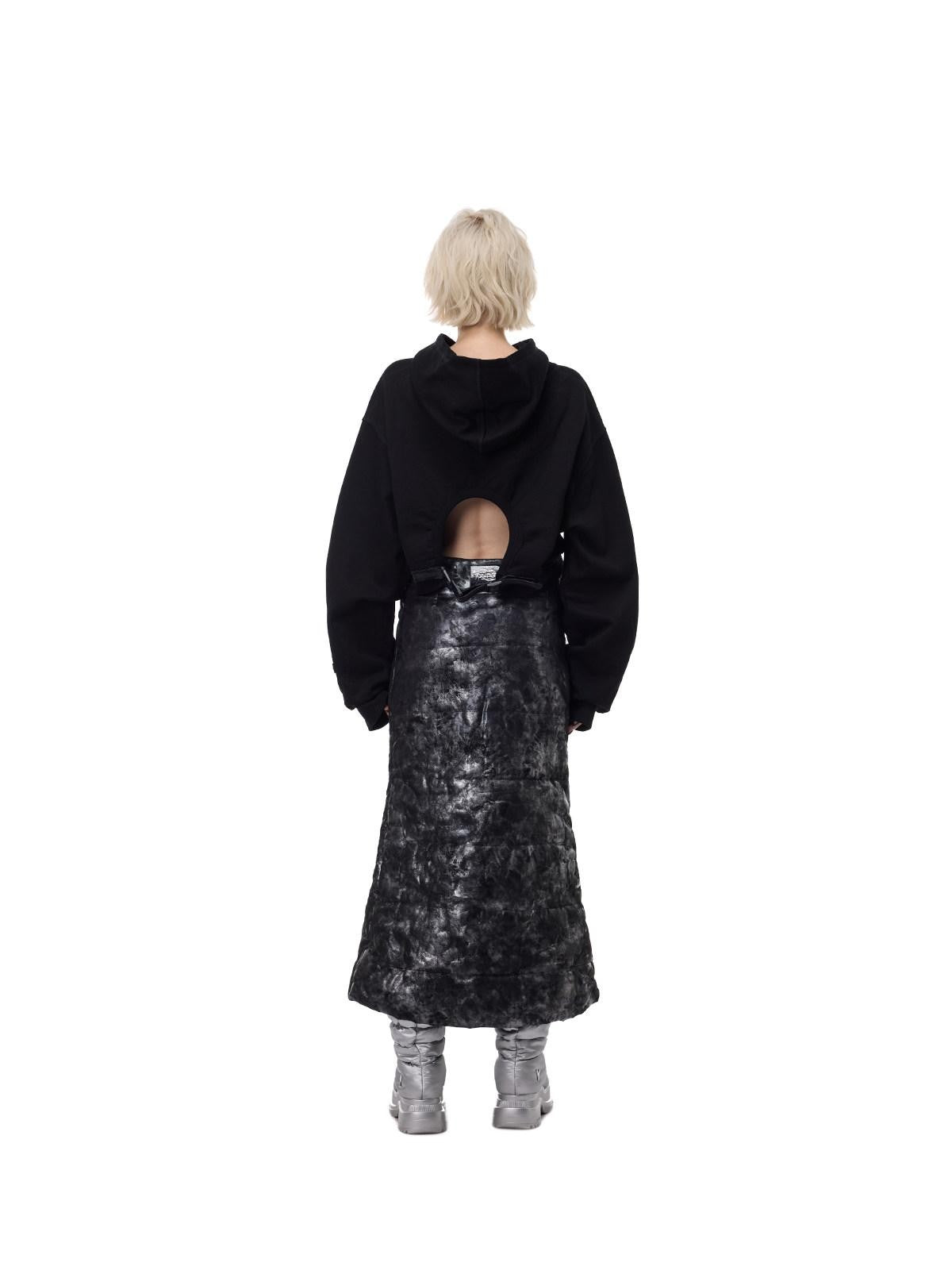 PINKSPINK Space Black Silver Double Zipper Y2k Women's Padded Cotton A-line Skirts