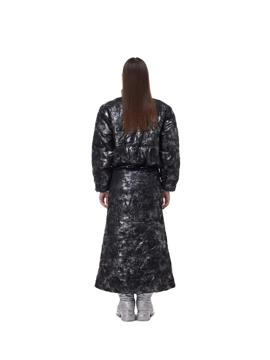 PINKSPINK Space Black Silver Double Zipper Y2k Women's Padded Cotton A-line Skirts