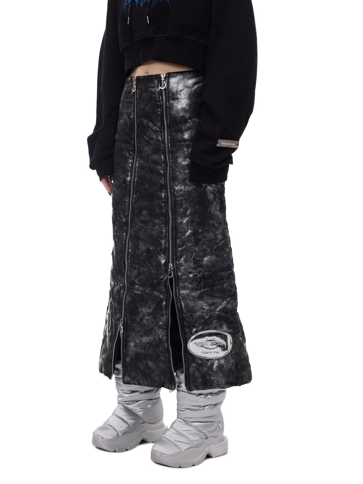 PINKSPINK Space Black Silver Double Zipper Y2k Women's Padded Cotton A-line Skirts