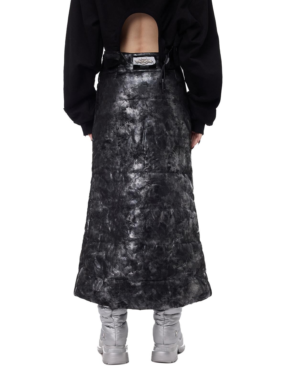 PINKSPINK Space Black Silver Double Zipper Y2k Women's Padded Cotton A-line Skirts