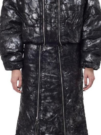 PINKSPINK Space Black Silver Dual Zip Hooded Women's Padded Cropped Jackets