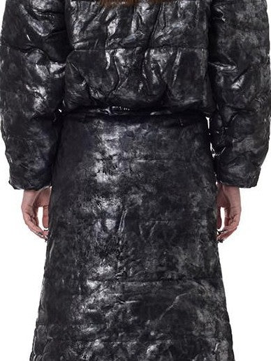 PINKSPINK Space Black Silver Dual Zip Hooded Women's Padded Cropped Jackets